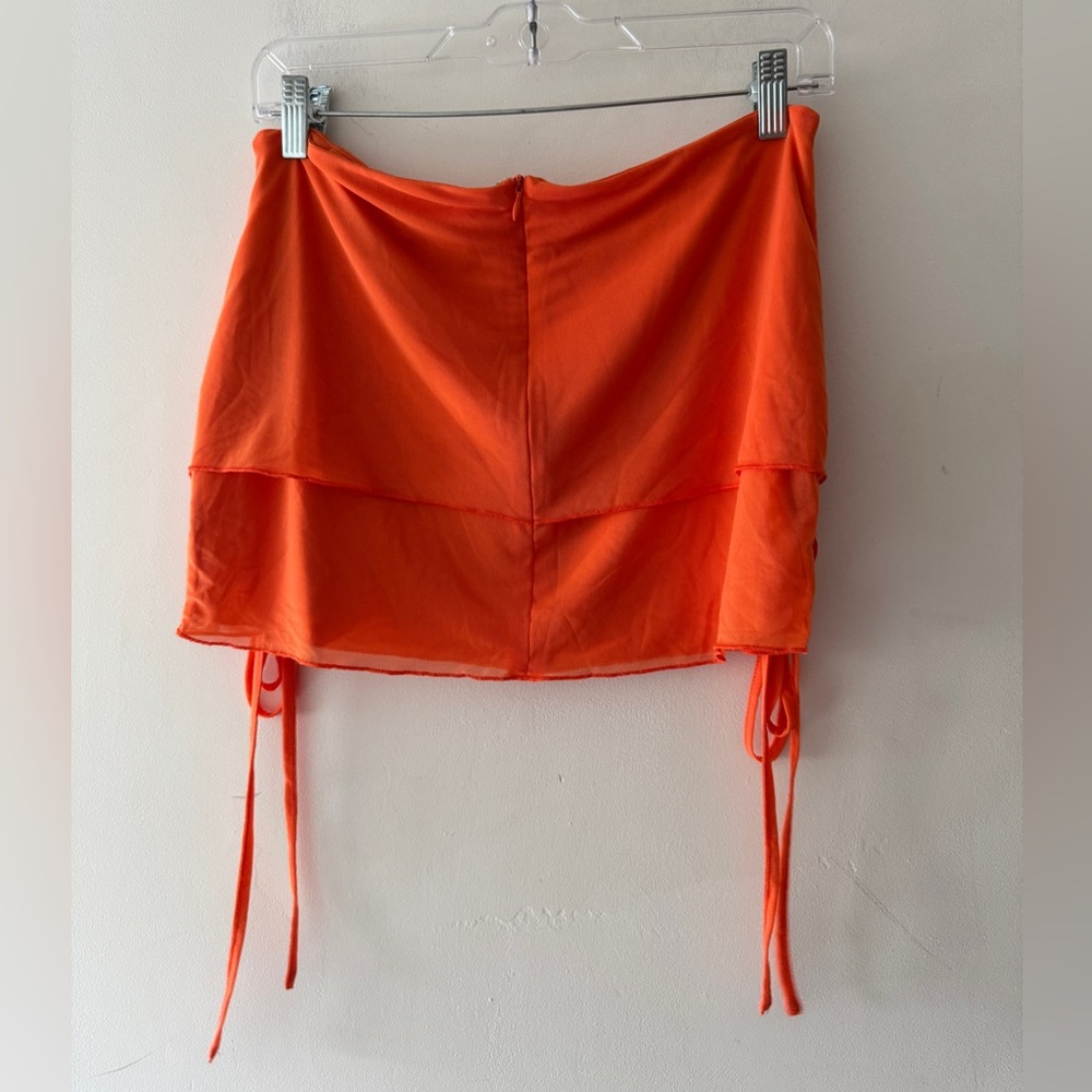Superdown Indy Orange Ruched Drawstring Mesh Mini… - image 3